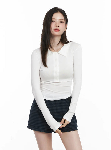 Ribbed Long-Sleeve Collared Shirt CJ507