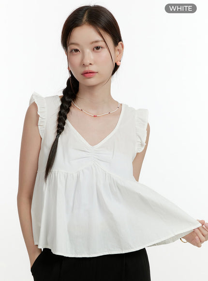 cotton-frill-v-neck-sleeveless-top-ol424 / White