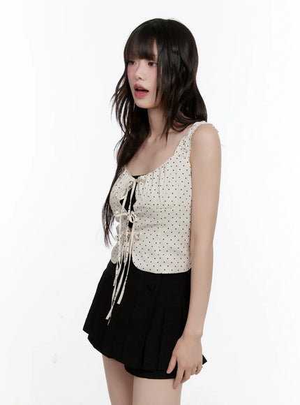 polka-dot-front-tie-tank-cl507 / Beige
