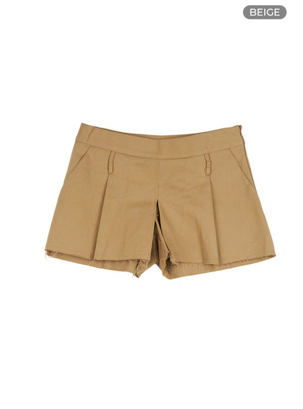 destroyed-hem-pleated-skorts-cu425 / Beige