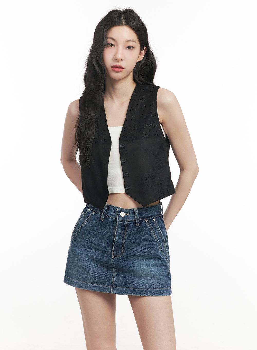 Buttoned Suede V-Neck Vest Top CF513