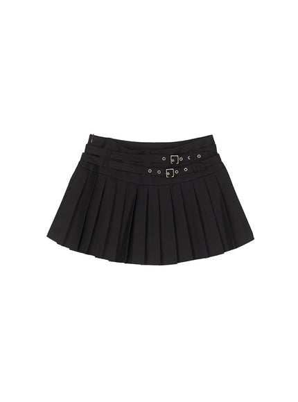 buckle-pleated-mini-skirt-cy501 / Black