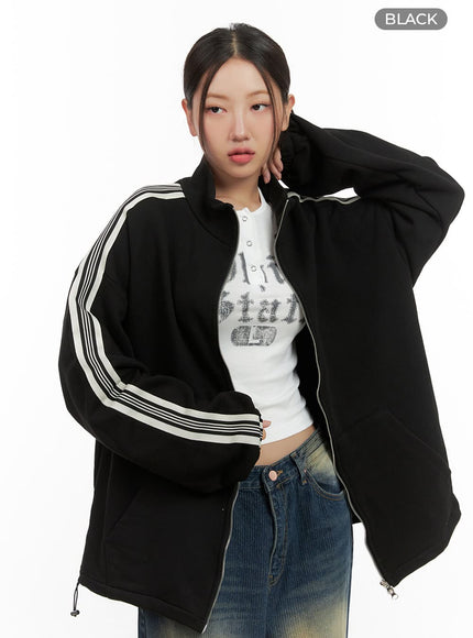 side-stripe-oversized-sweatshirt-jacket-unisex-cg423 / Black