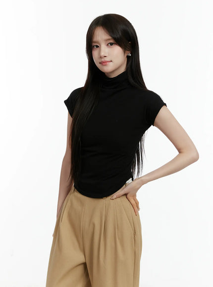 turtleneck-cap-sleeve-top-cd514 / Black