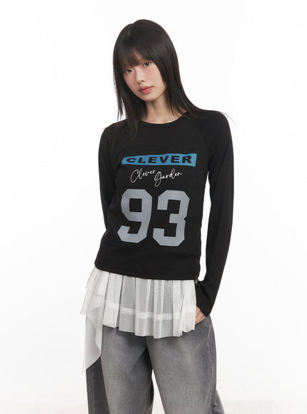 93-graphic-long-sleeve-top-cm520 / Black