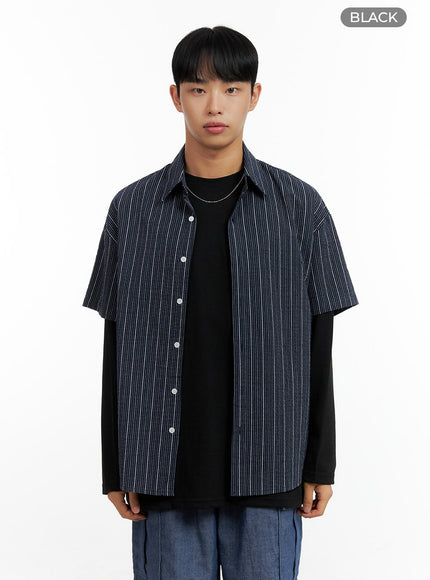 mens-oversize-stripe-cotton-shirt-cl429 / black