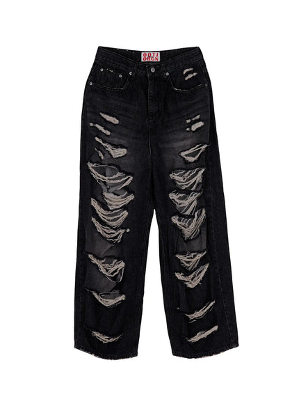 clementine-distressed-wide-leg-jeans-ca528 / Black