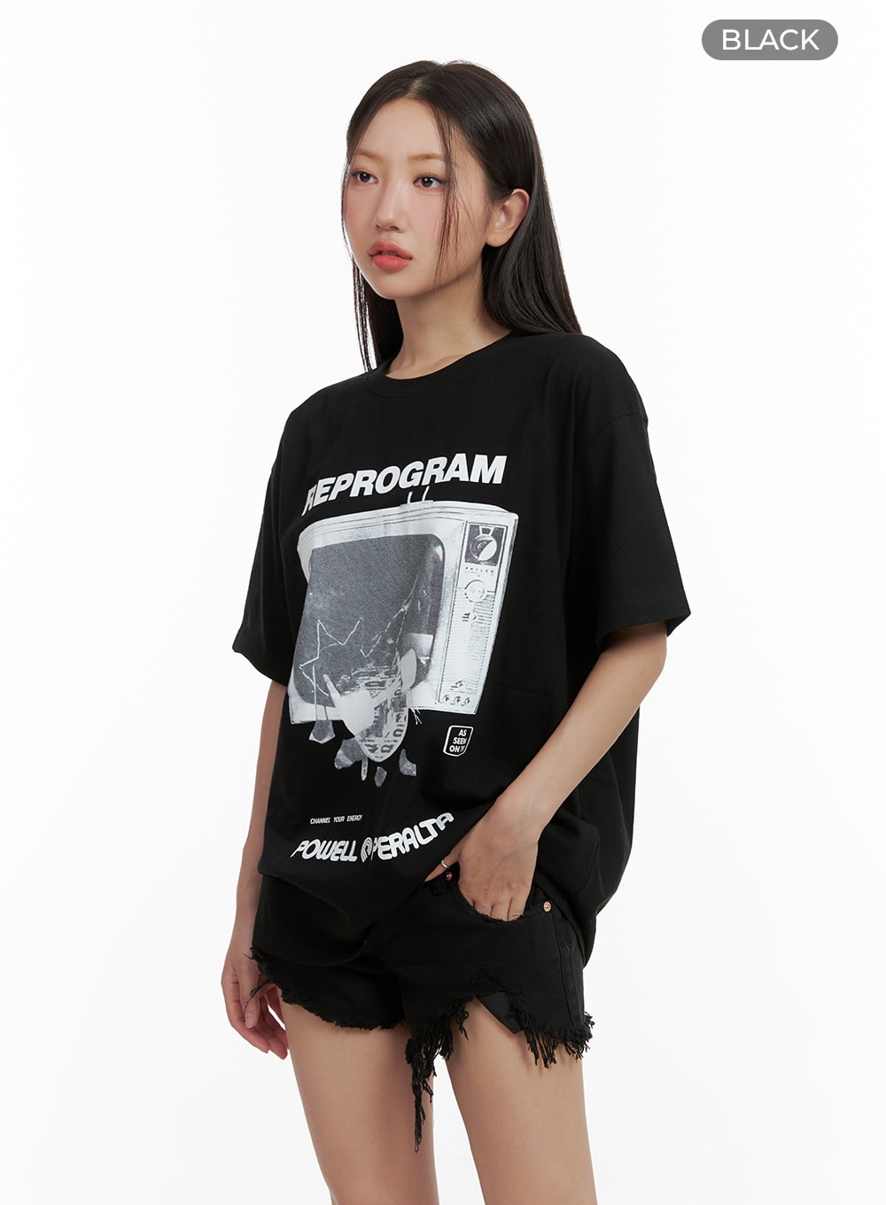 reprogram-graphic-oversized-t-shirt-unisex-cu405 / Black