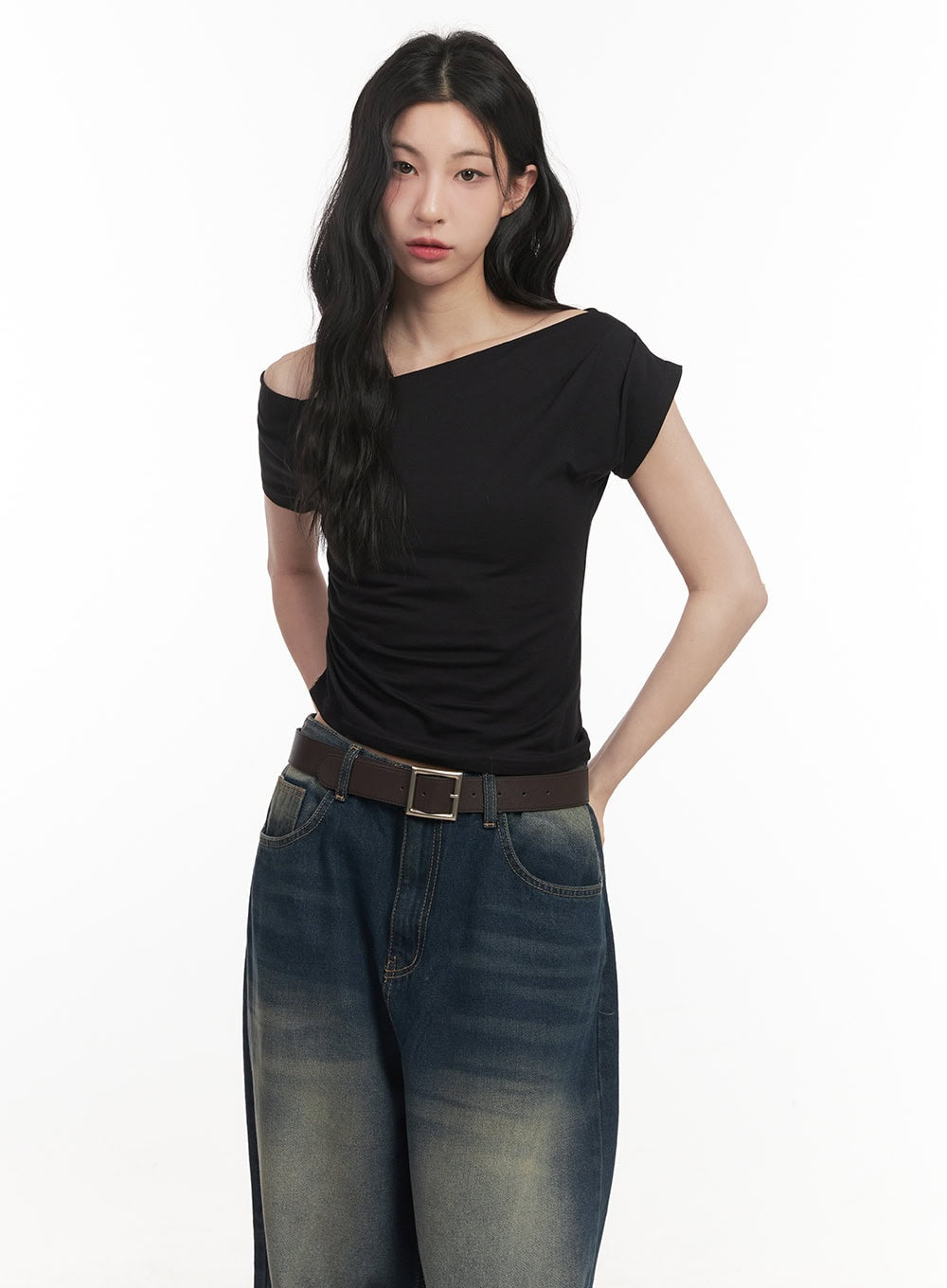 One-Shoulder Shirring Crop Top CF513