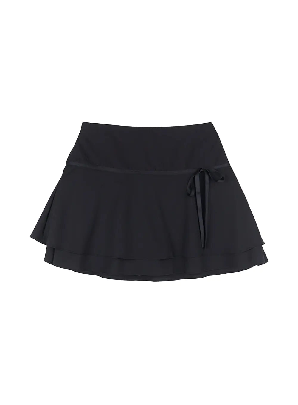 layered-flare-ribbon-mini-skirt-cl507 / Black