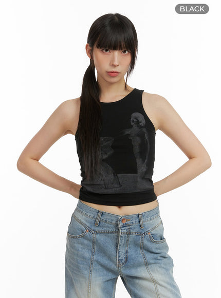 graphic-round-neck-tank-top-cu425 / Black