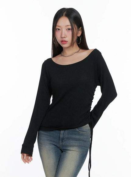 ruched-long-sleeve-top-cs502 / Black