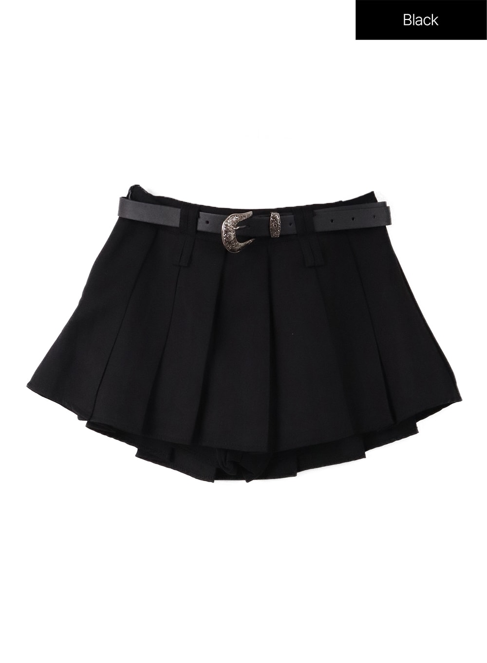 pleated-mini-skirt-with-belt-cf408 / Black