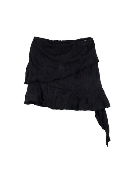 frilled-asymmetrical-mini-skirt-cn413 / Black