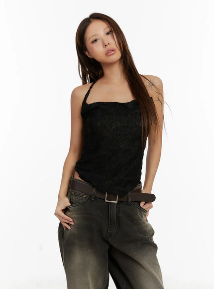 elegant-lace-halter-sleeveless-blouse-cd517 / Black