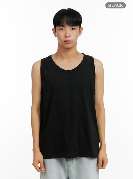 mens-basic-oversized-cotton-tank-top-cl429 / Black