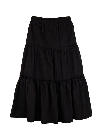 classic-ruffle-flare-maxi-skirt-cj523 / Black