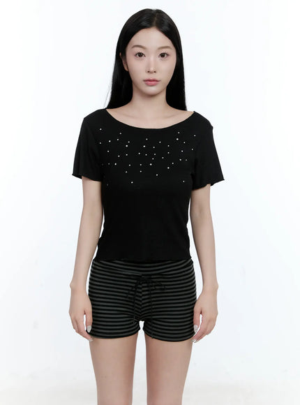 bead-embellished-crop-tee-cg501 / Black