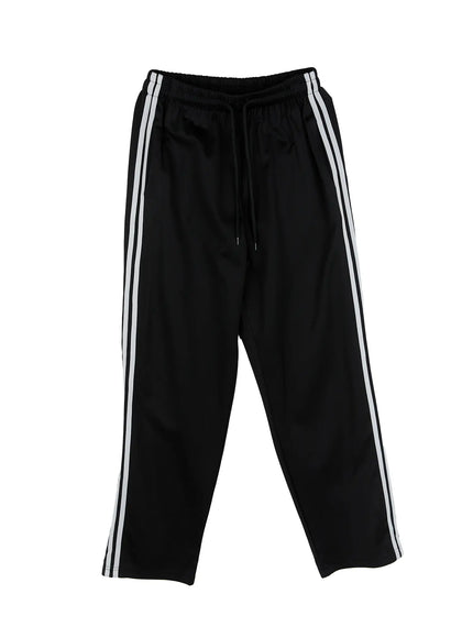 wide-leg-striped-track-pants-cg519 / Black