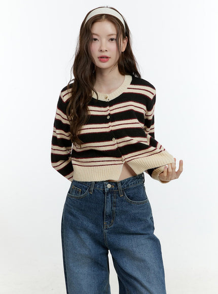 stripe-buttoned-crop-cardigan-cf503 / Black