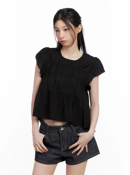 tiered-puff-sleeve-blouse-cl501 / Black