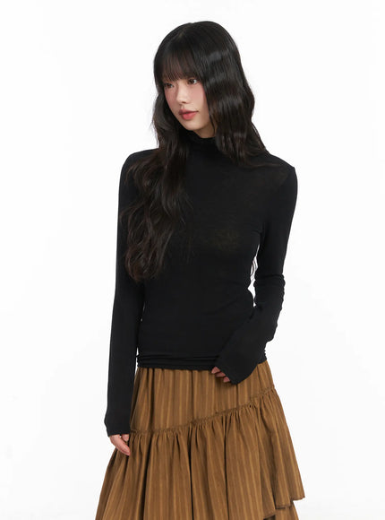 sheer-turtleneck-long-sleeve-top-cd531 / Black