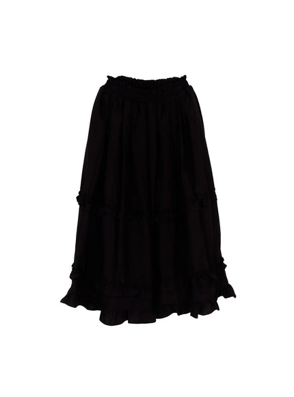 frill-flare-midi-skirt-ca509 / Black