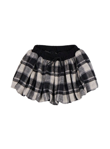 checkered-print-mini-skirt-cn426 / Black