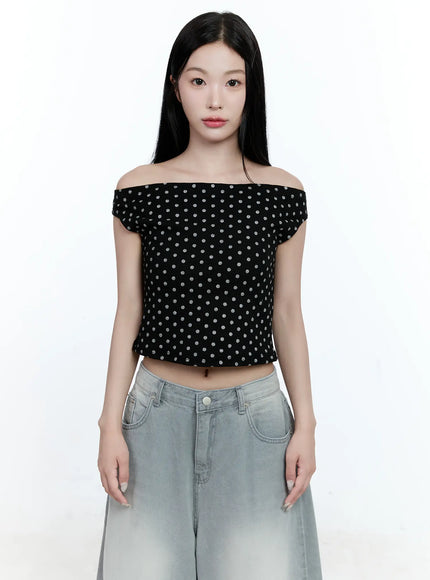Polka-Dot Off-Shoulder Tee CG511