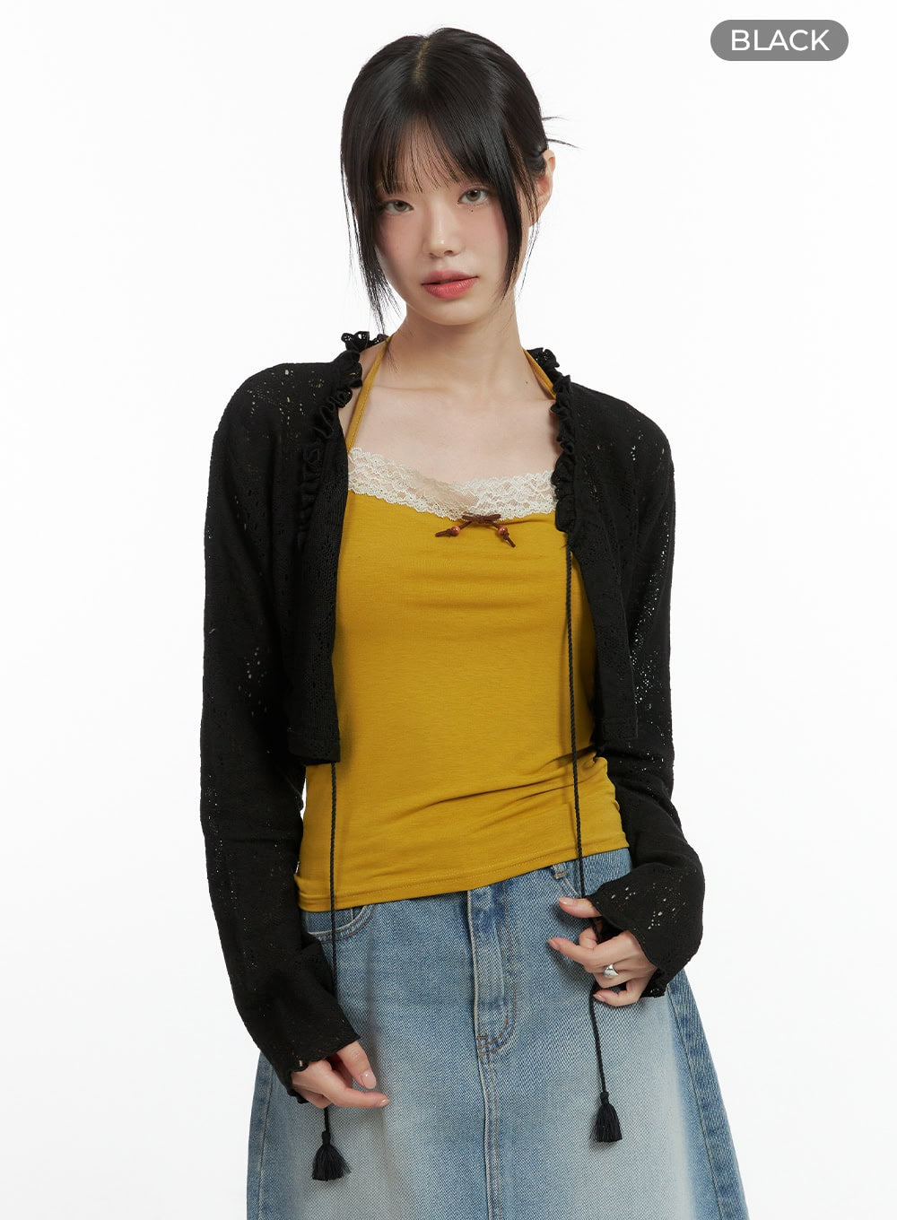 floral-drill-bolero-cardigan-cl412 / Black