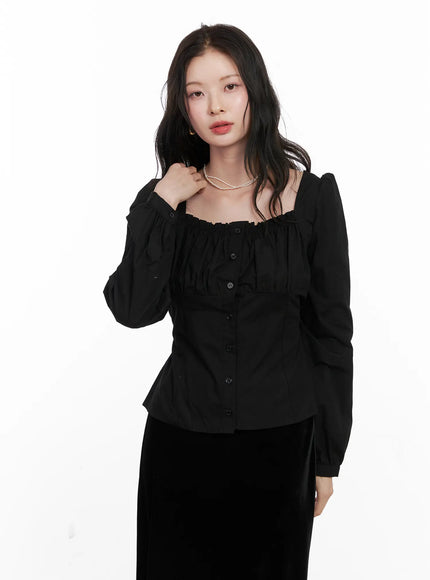 Shirred Square Neck Puff Blouse CN504