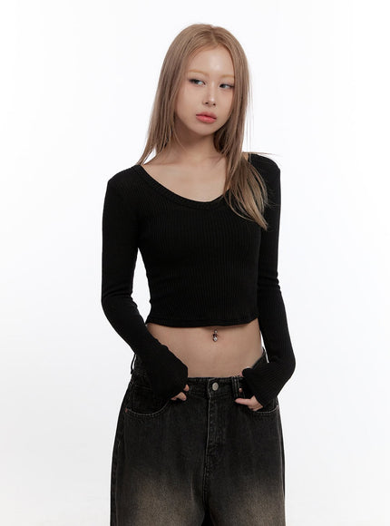 elegant-solid-long-sleeve-crop-cn425 / Black