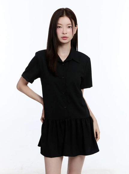 collared-frill-mini-dress-cu513 / Black