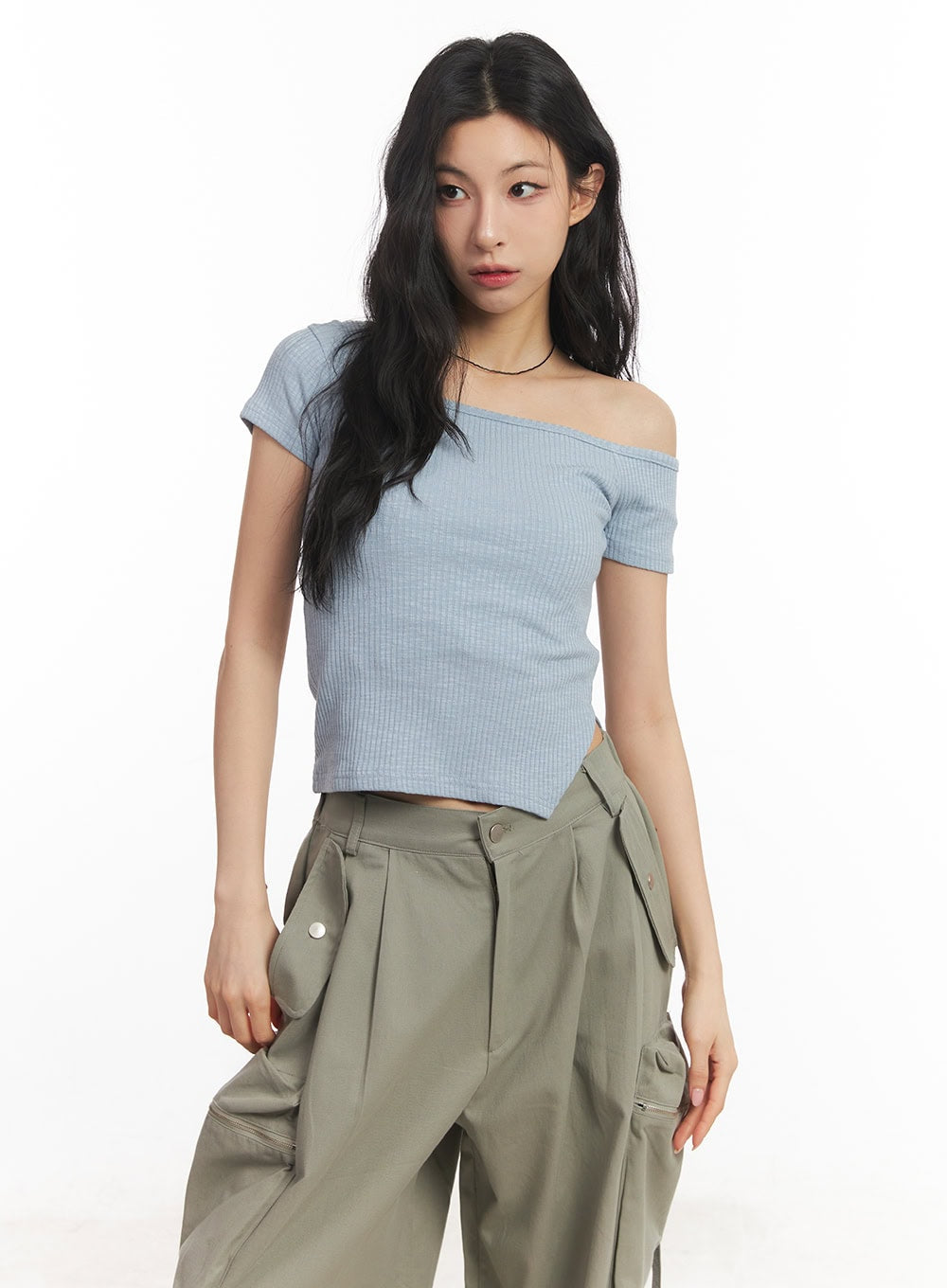 cotton-one-shoulder-crop-top-ca504 / Blue