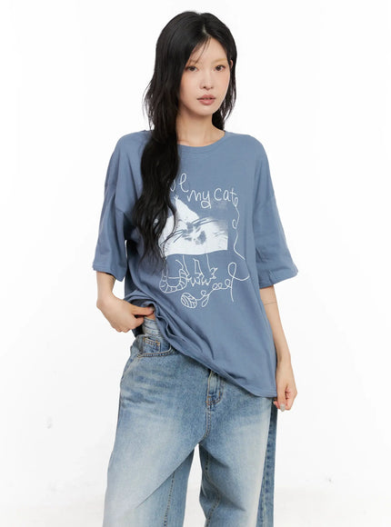 oversized-graphic-tee-cl528 / Blue