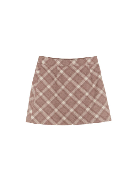 plaid-wool-blended-mini-skirt-cn518 / Brown