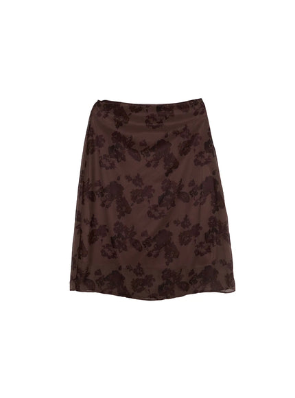 vintage-floral-layered-midi-skirt-cn510 / Brown