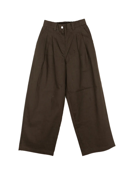 oversized-pintuck-wide-cotton-pants-cn514 / Brown