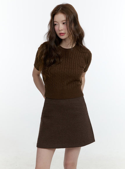 Cable-Knit Short-Sleeve Crop Sweater CF504