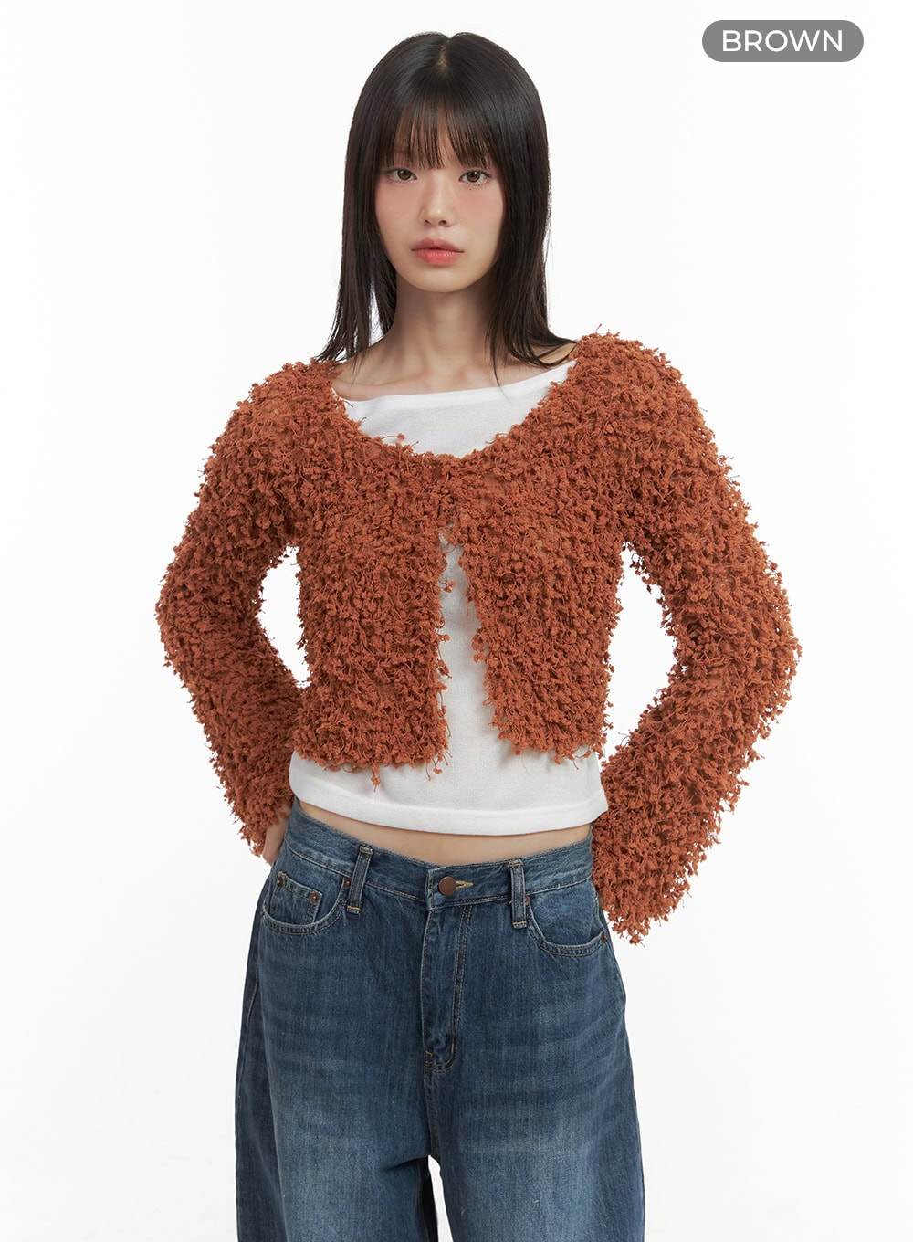 dumble-cropped-cardigan-co410 / Brown