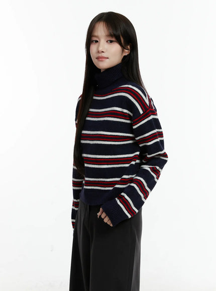 striped-turtleneck-knit-sweater-cd514 / Dark blue