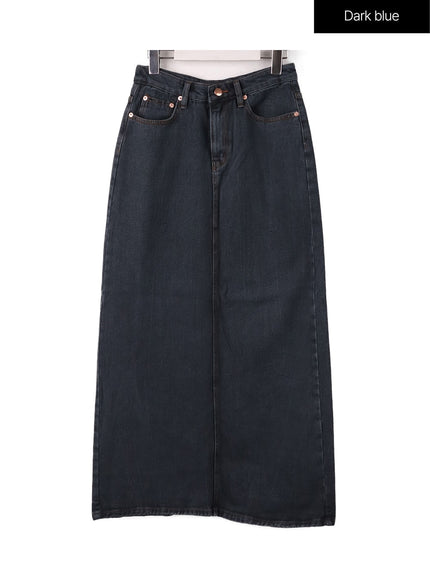 washed-denim-maxi-skirt-cf407 / Dark blue