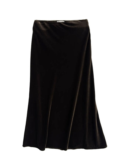 low-rise-velvet-maxi-skirt-cn504 / Dark brown