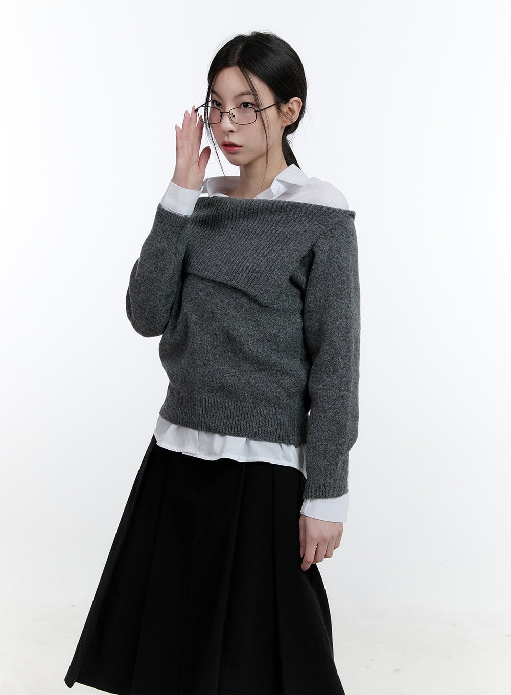 off-shoulder-asymmetric-sweater-cj520 / Dark gray