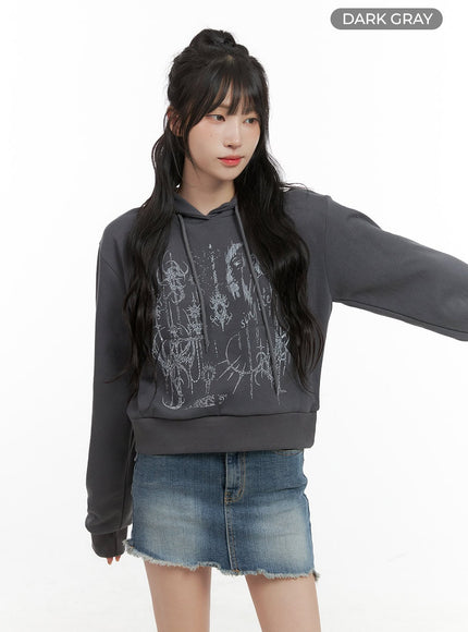 acubi-graphic-crop-hoodie-cg421 / Dark gray