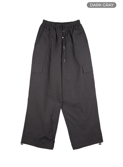 string-detail-wide-leg-cargo-pants-cs430 / Dark gray