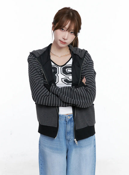 striped-zip-up-hoodie-cg529 / Dark gray