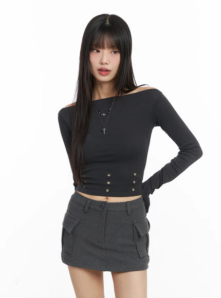 cropped-eyelet-long-sleeve-tee-cj501 / Dark gray
