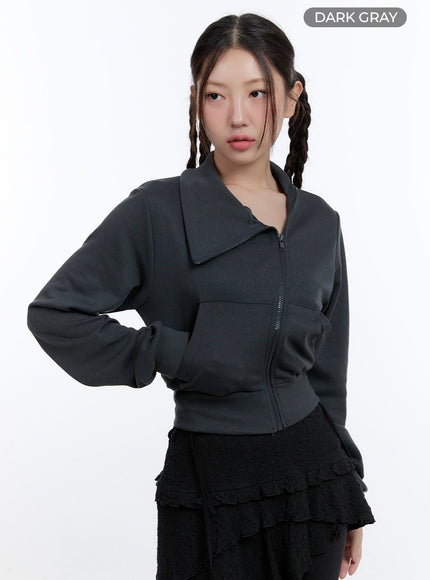 turtleneck-zip-up-crop-sweatshirt-cg414 / Dark gray