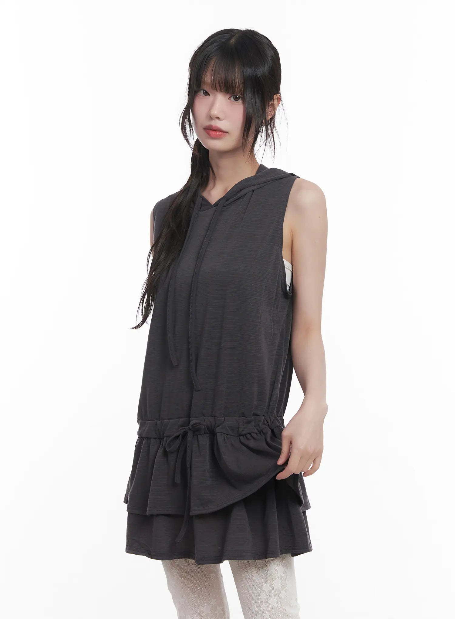 sleeveless-hooded-mini-dress-cu519 / Dark gray